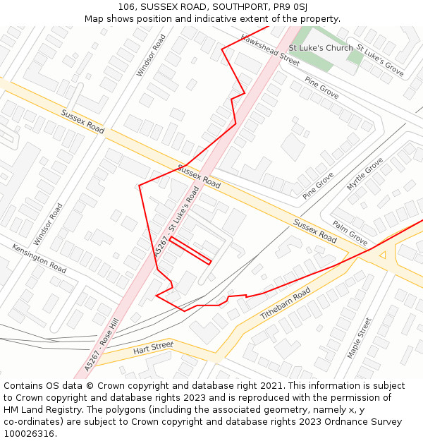 106, SUSSEX ROAD, SOUTHPORT, PR9 0SJ: Location map and indicative extent of plot