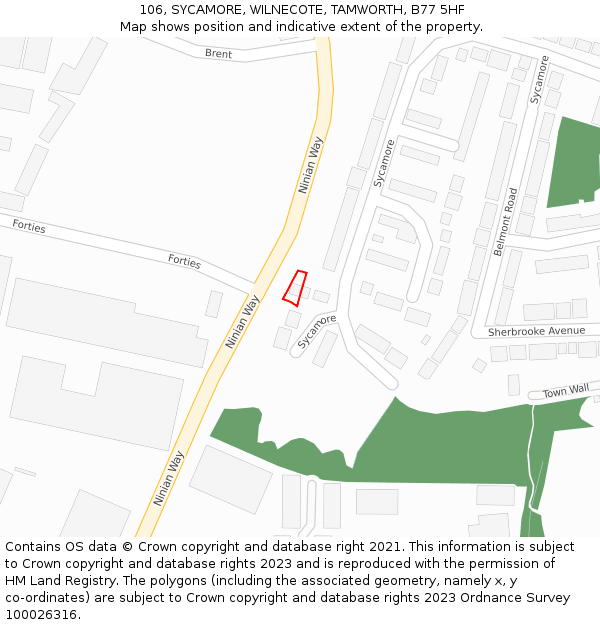 106, SYCAMORE, WILNECOTE, TAMWORTH, B77 5HF: Location map and indicative extent of plot