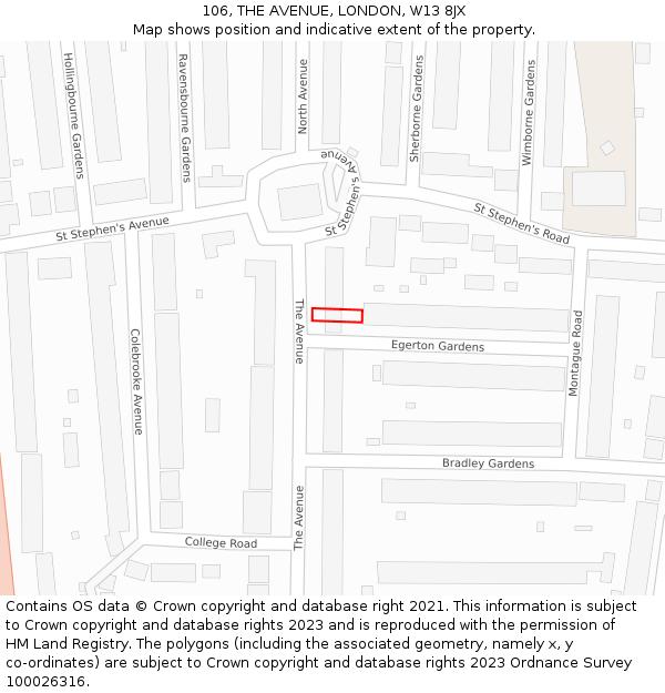 106, THE AVENUE, LONDON, W13 8JX: Location map and indicative extent of plot