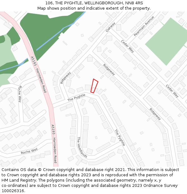 106, THE PYGHTLE, WELLINGBOROUGH, NN8 4RS: Location map and indicative extent of plot