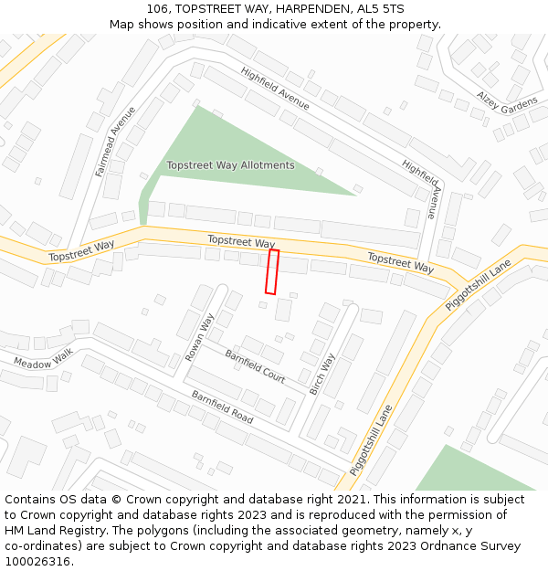106, TOPSTREET WAY, HARPENDEN, AL5 5TS: Location map and indicative extent of plot