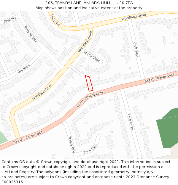 106, TRANBY LANE, ANLABY, HULL, HU10 7EA: Location map and indicative extent of plot