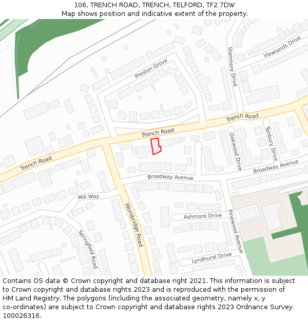 106, TRENCH ROAD, TRENCH, TELFORD, TF2 7DW: Location map and indicative extent of plot