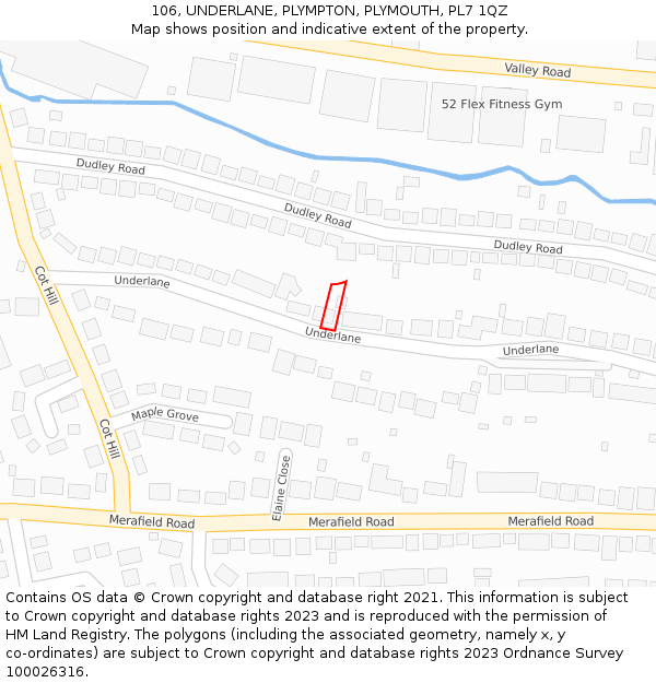 106, UNDERLANE, PLYMPTON, PLYMOUTH, PL7 1QZ: Location map and indicative extent of plot