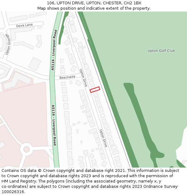 106, UPTON DRIVE, UPTON, CHESTER, CH2 1BX: Location map and indicative extent of plot