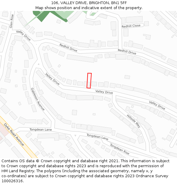 106, VALLEY DRIVE, BRIGHTON, BN1 5FF: Location map and indicative extent of plot