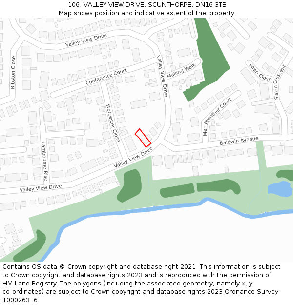 106, VALLEY VIEW DRIVE, SCUNTHORPE, DN16 3TB: Location map and indicative extent of plot