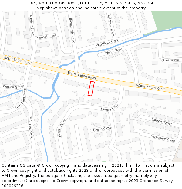 106, WATER EATON ROAD, BLETCHLEY, MILTON KEYNES, MK2 3AL: Location map and indicative extent of plot