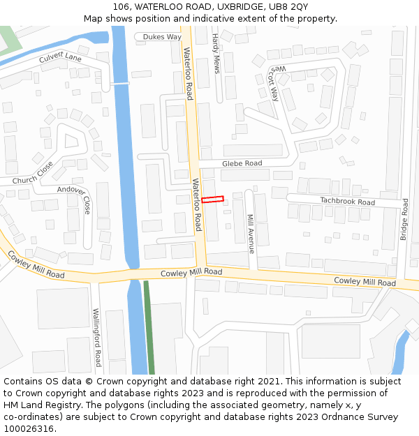 106, WATERLOO ROAD, UXBRIDGE, UB8 2QY: Location map and indicative extent of plot