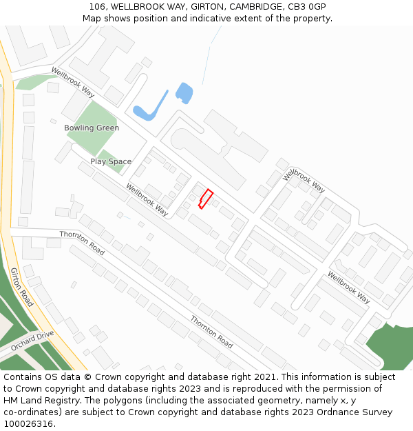 106, WELLBROOK WAY, GIRTON, CAMBRIDGE, CB3 0GP: Location map and indicative extent of plot