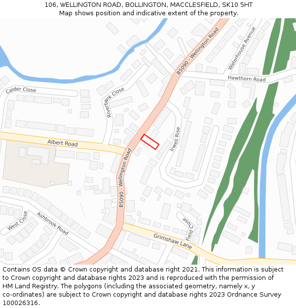 106, WELLINGTON ROAD, BOLLINGTON, MACCLESFIELD, SK10 5HT: Location map and indicative extent of plot