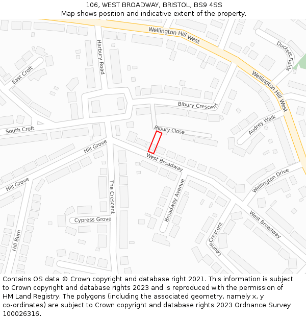 106, WEST BROADWAY, BRISTOL, BS9 4SS: Location map and indicative extent of plot