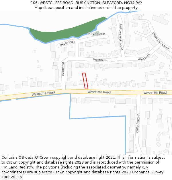 106, WESTCLIFFE ROAD, RUSKINGTON, SLEAFORD, NG34 9AY: Location map and indicative extent of plot