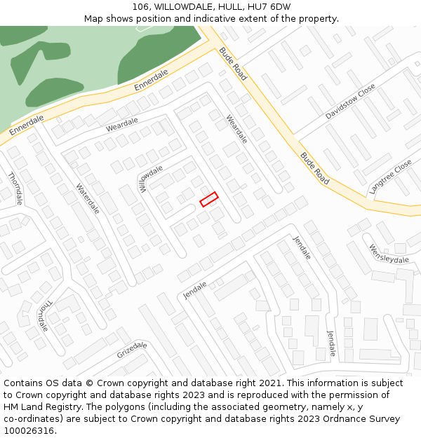 106, WILLOWDALE, HULL, HU7 6DW: Location map and indicative extent of plot