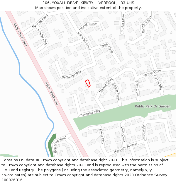 106, YOXALL DRIVE, KIRKBY, LIVERPOOL, L33 4HS: Location map and indicative extent of plot