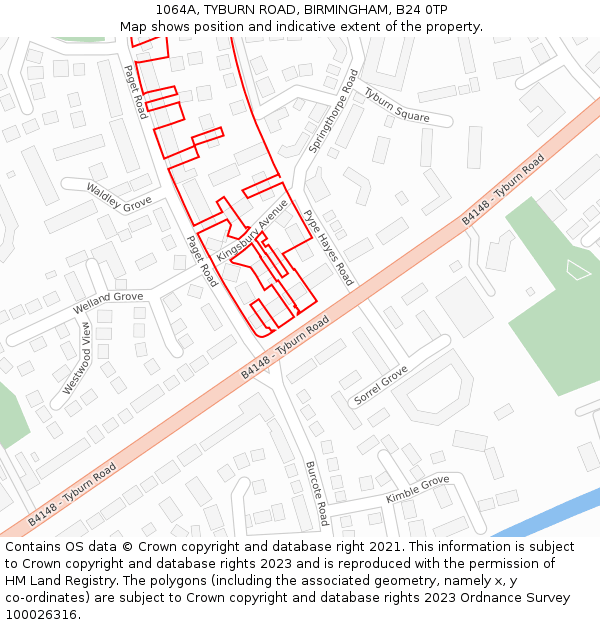 1064A, TYBURN ROAD, BIRMINGHAM, B24 0TP: Location map and indicative extent of plot