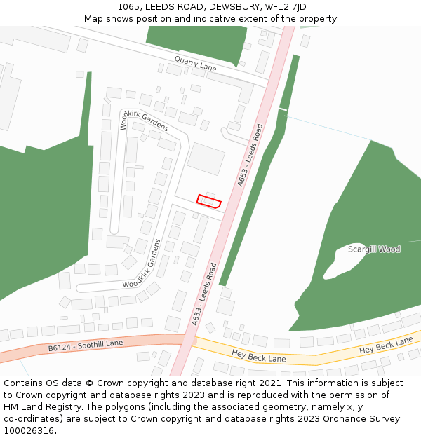 1065, LEEDS ROAD, DEWSBURY, WF12 7JD: Location map and indicative extent of plot