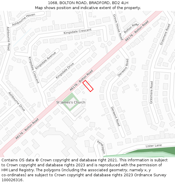 1068, BOLTON ROAD, BRADFORD, BD2 4LH: Location map and indicative extent of plot