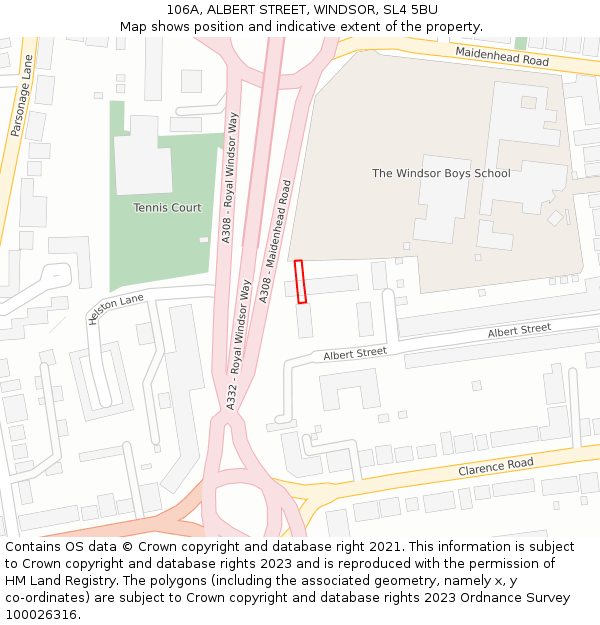 106A, ALBERT STREET, WINDSOR, SL4 5BU: Location map and indicative extent of plot