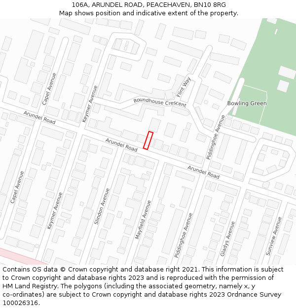 106A, ARUNDEL ROAD, PEACEHAVEN, BN10 8RG: Location map and indicative extent of plot