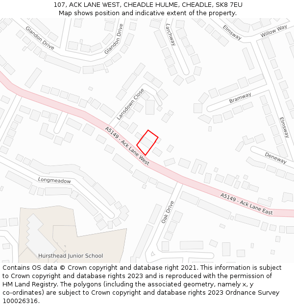 107, ACK LANE WEST, CHEADLE HULME, CHEADLE, SK8 7EU: Location map and indicative extent of plot