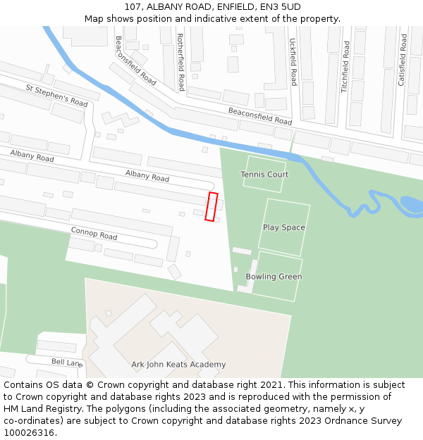 107, ALBANY ROAD, ENFIELD, EN3 5UD: Location map and indicative extent of plot
