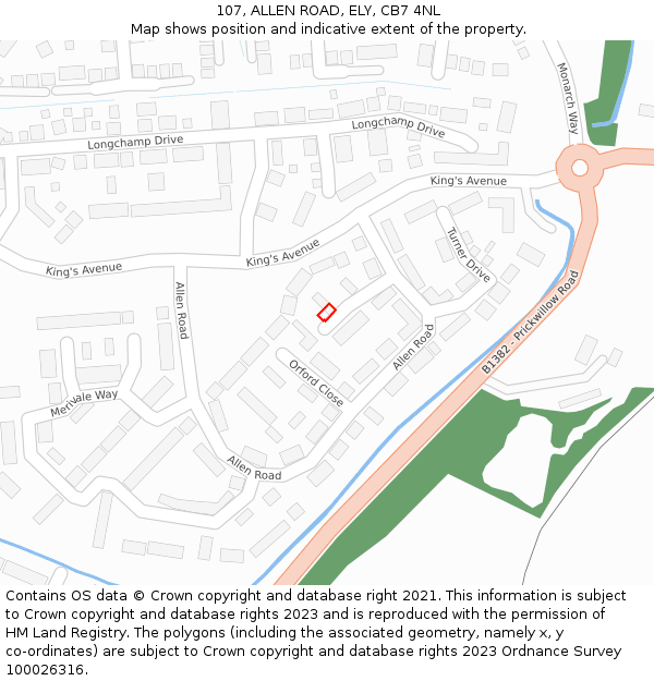 107, ALLEN ROAD, ELY, CB7 4NL: Location map and indicative extent of plot