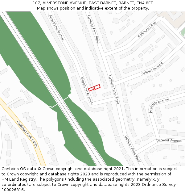 107, ALVERSTONE AVENUE, EAST BARNET, BARNET, EN4 8EE: Location map and indicative extent of plot