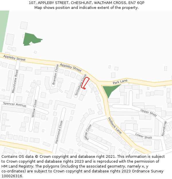 107, APPLEBY STREET, CHESHUNT, WALTHAM CROSS, EN7 6QP: Location map and indicative extent of plot