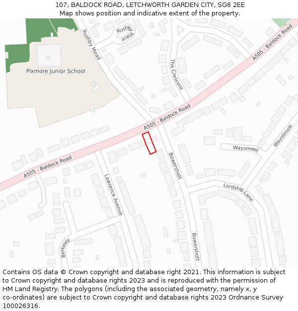 107, BALDOCK ROAD, LETCHWORTH GARDEN CITY, SG6 2EE: Location map and indicative extent of plot