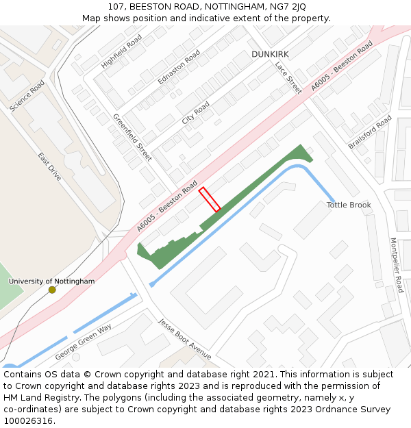 107, BEESTON ROAD, NOTTINGHAM, NG7 2JQ: Location map and indicative extent of plot