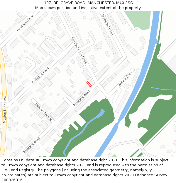 107, BELGRAVE ROAD, MANCHESTER, M40 3SS: Location map and indicative extent of plot