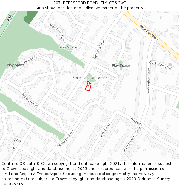 107, BERESFORD ROAD, ELY, CB6 3WD: Location map and indicative extent of plot