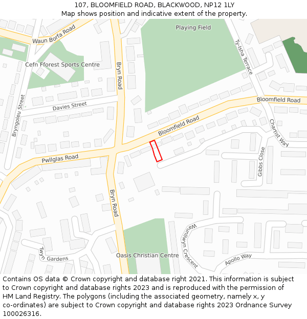 107, BLOOMFIELD ROAD, BLACKWOOD, NP12 1LY: Location map and indicative extent of plot