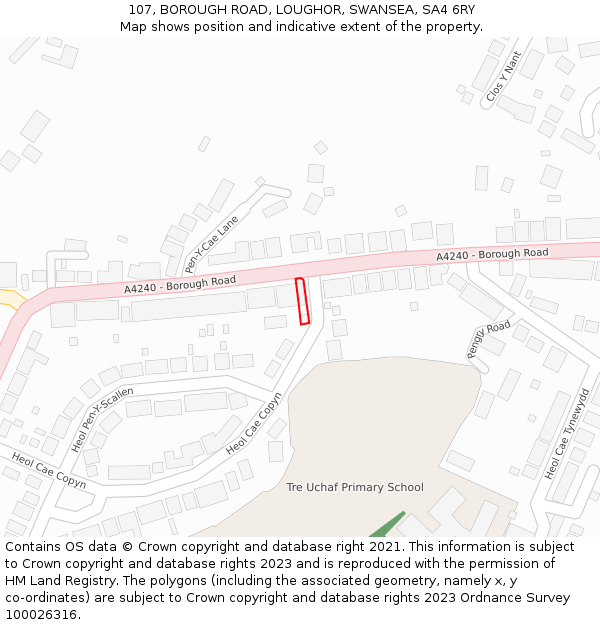 107, BOROUGH ROAD, LOUGHOR, SWANSEA, SA4 6RY: Location map and indicative extent of plot