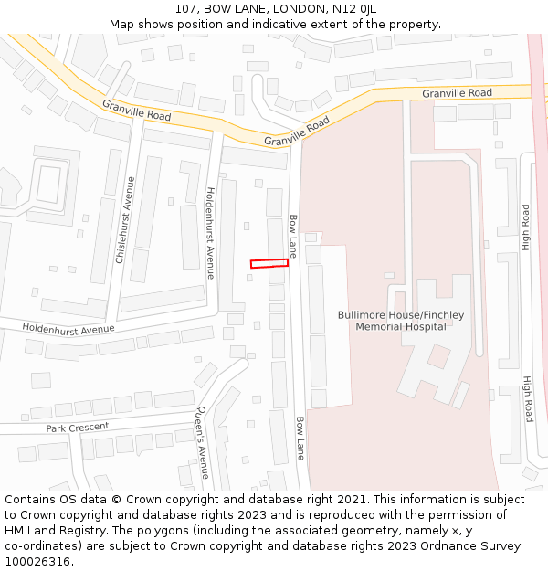 107, BOW LANE, LONDON, N12 0JL: Location map and indicative extent of plot