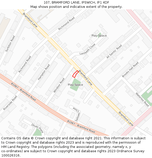 107, BRAMFORD LANE, IPSWICH, IP1 4DF: Location map and indicative extent of plot