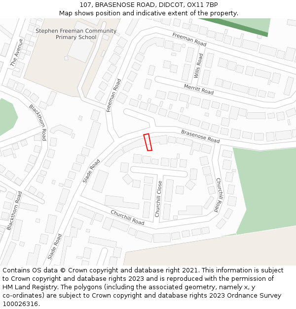 107, BRASENOSE ROAD, DIDCOT, OX11 7BP: Location map and indicative extent of plot