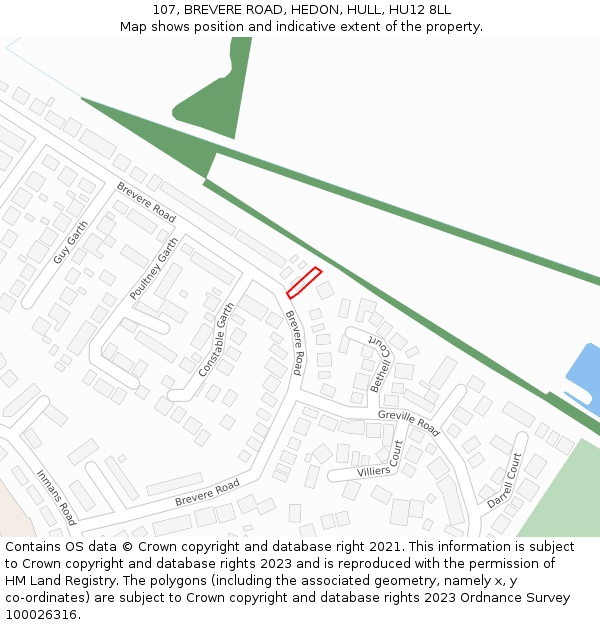 107, BREVERE ROAD, HEDON, HULL, HU12 8LL: Location map and indicative extent of plot