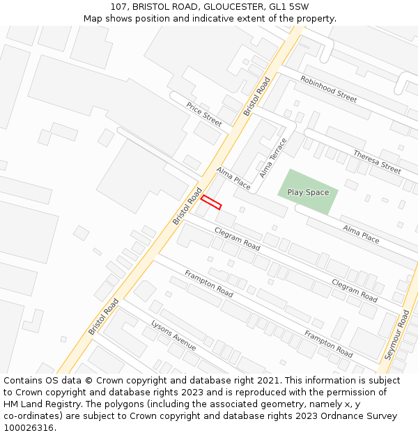 107, BRISTOL ROAD, GLOUCESTER, GL1 5SW: Location map and indicative extent of plot