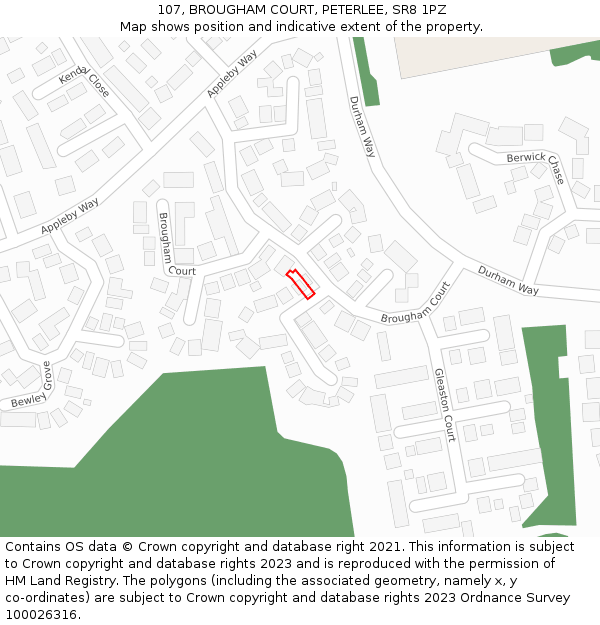 107, BROUGHAM COURT, PETERLEE, SR8 1PZ: Location map and indicative extent of plot