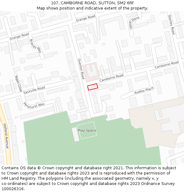 107, CAMBORNE ROAD, SUTTON, SM2 6RF: Location map and indicative extent of plot