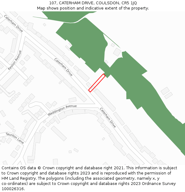 107, CATERHAM DRIVE, COULSDON, CR5 1JQ: Location map and indicative extent of plot