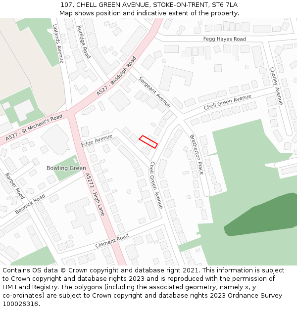 107, CHELL GREEN AVENUE, STOKE-ON-TRENT, ST6 7LA: Location map and indicative extent of plot