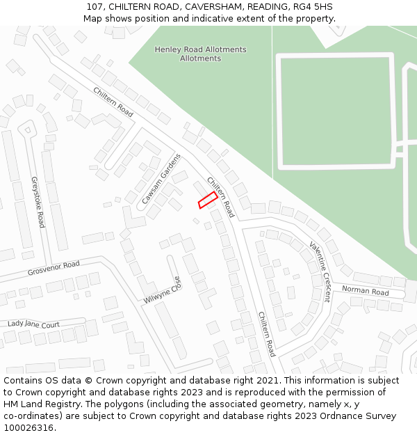 107, CHILTERN ROAD, CAVERSHAM, READING, RG4 5HS: Location map and indicative extent of plot