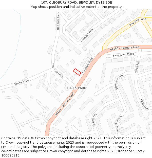 107, CLEOBURY ROAD, BEWDLEY, DY12 2QE: Location map and indicative extent of plot