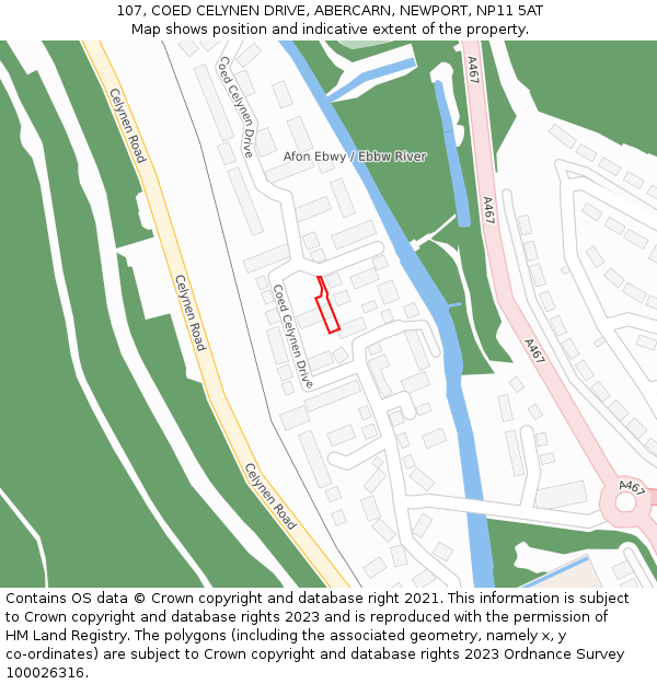 107, COED CELYNEN DRIVE, ABERCARN, NEWPORT, NP11 5AT: Location map and indicative extent of plot