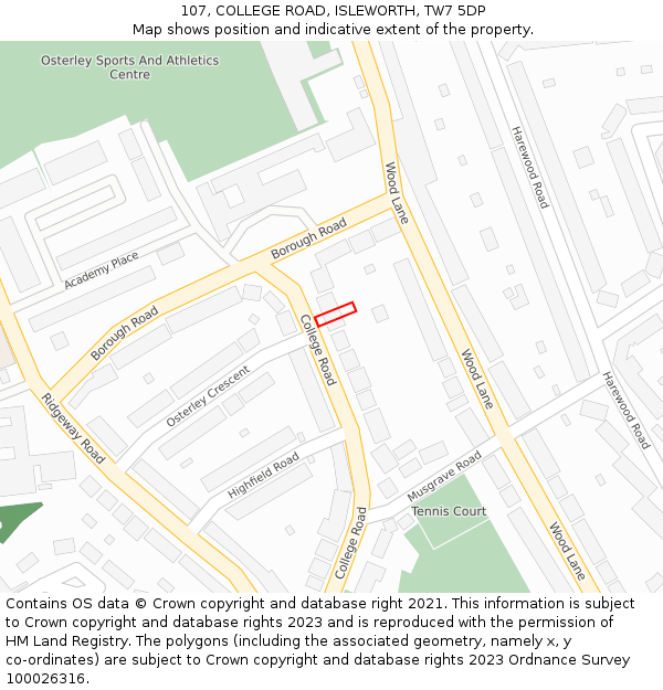 107, COLLEGE ROAD, ISLEWORTH, TW7 5DP: Location map and indicative extent of plot
