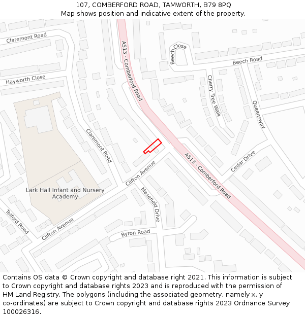 107, COMBERFORD ROAD, TAMWORTH, B79 8PQ: Location map and indicative extent of plot