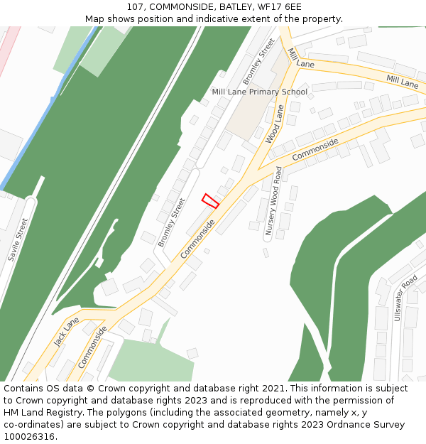 107, COMMONSIDE, BATLEY, WF17 6EE: Location map and indicative extent of plot